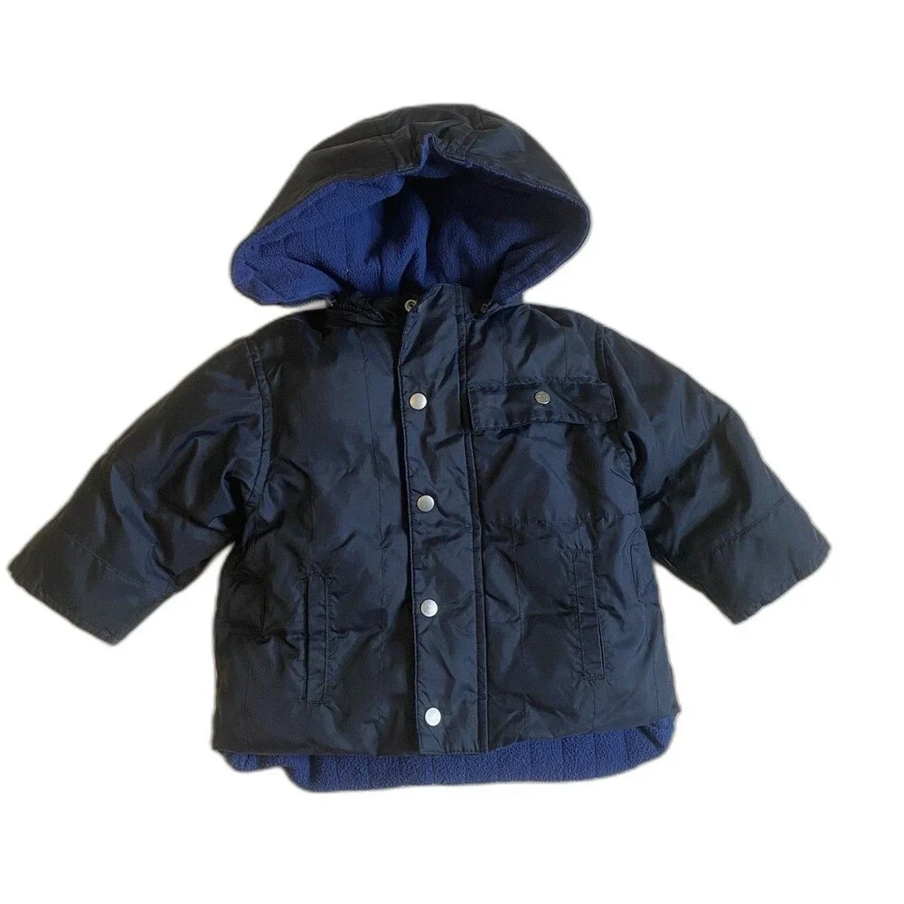 VTG Baby Gap Navy Down Puffer Jacket 18 24M Y2K Gorpcore Winter Coat Fleece EUC
